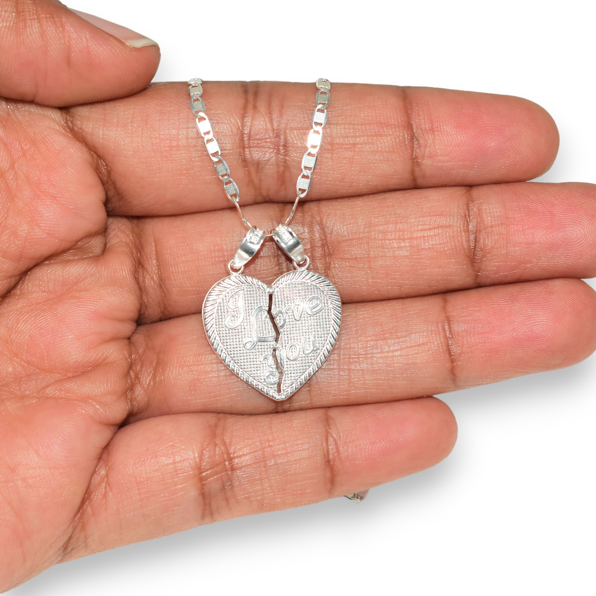 Couple Heart Love Pendant 925 Sterling Silver Split Heart Necklace Gift for lovers