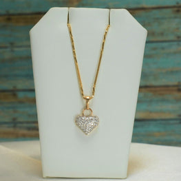 Sparkling Heart Pendant - Gold Plated Love Charm Necklace - Gift for Wife Girlfriend