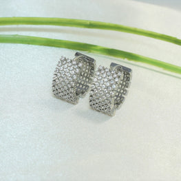 Micro Pave Huggie Earrings, Silver Plated CZ Dainty Hoop Earrings, Gift For Her