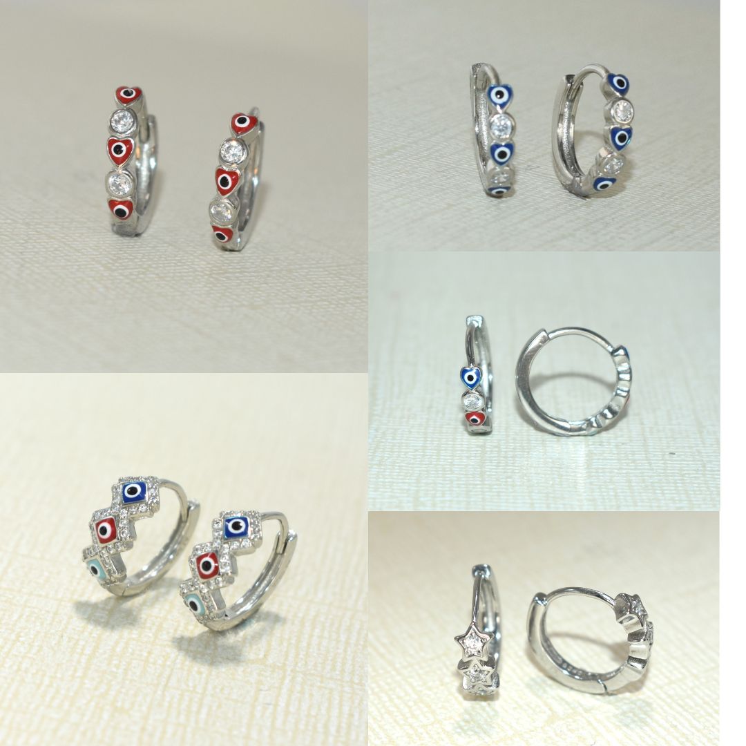 Evil Eye Huggies, CZ Star Diamond Huggies, 925 Silver Earrings , Gift For Her