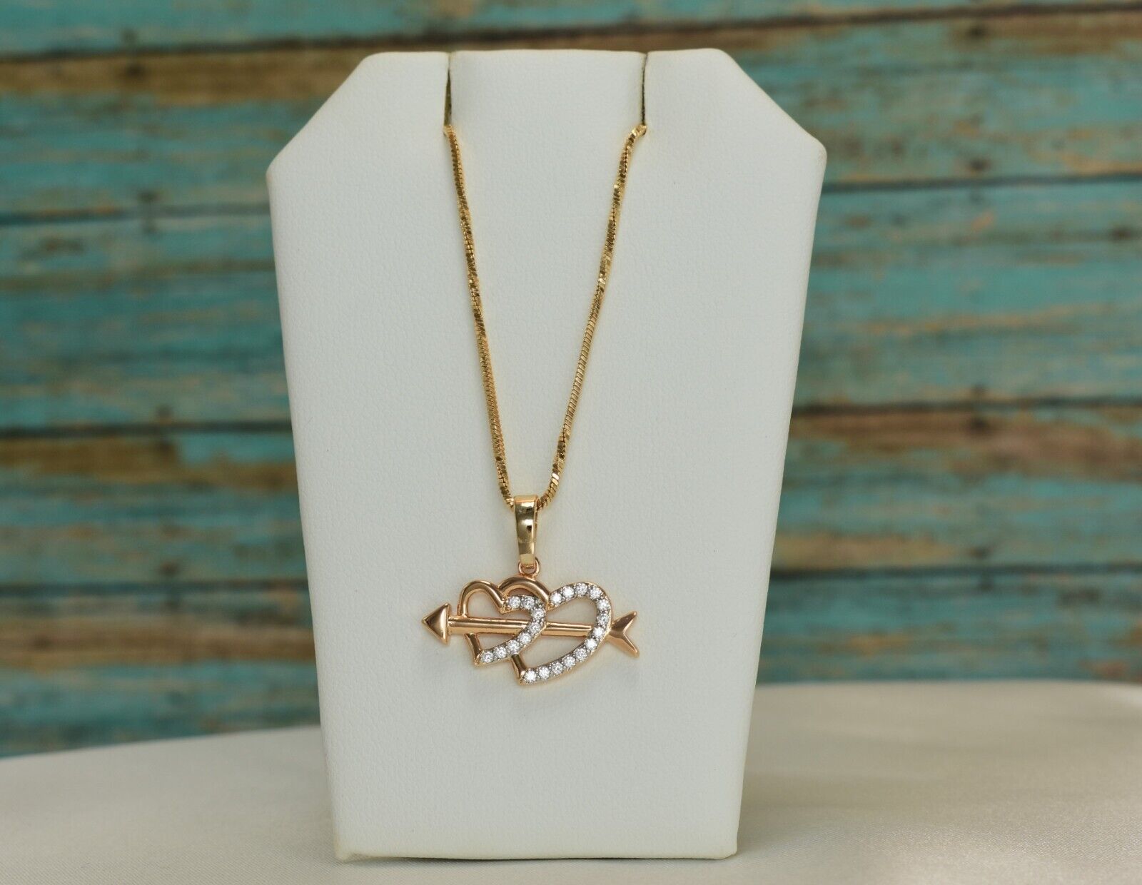 Heart and Arrow Pendant Necklace - Heart 14K Gold Plated Necklace - Women, Unisex