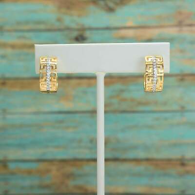 Greek Key Huggies Hoops - Gold Plated Everyday Earrings Perfect Gift for Wife