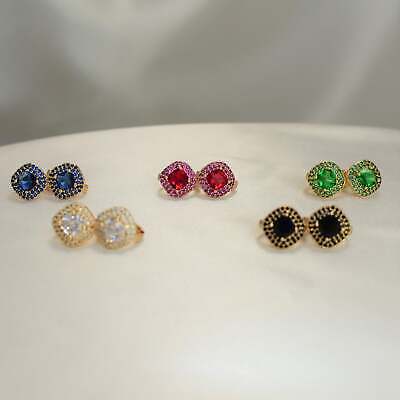 Gem Stone Hoop Huggie Red/Blue/White/Green/Black Stone Earrings for Women