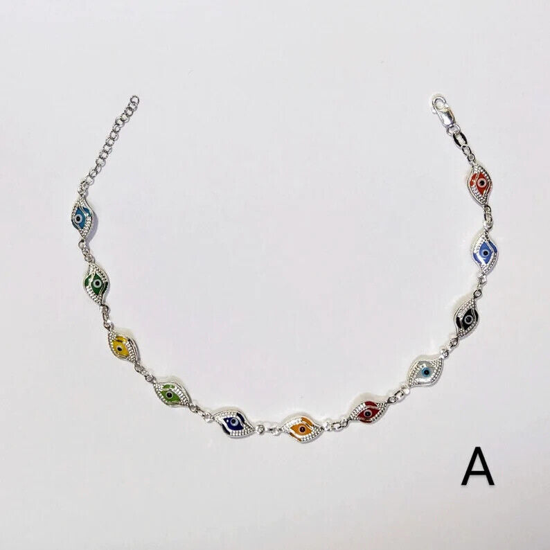 Multicolor Evil Eye Anklet -925 Sterling Silver -Protection Anklet -Gift for her