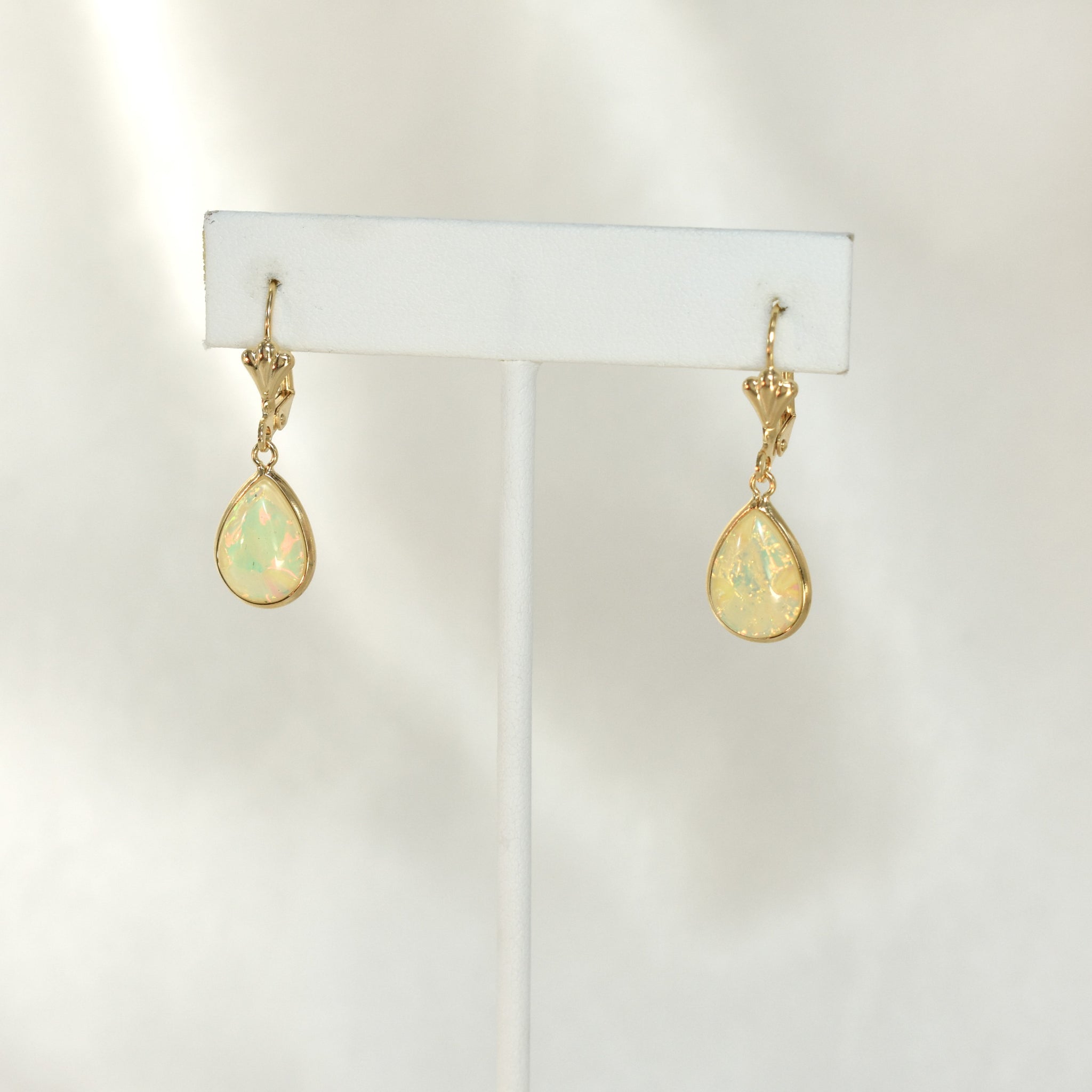 White Fire Opal Drop Earrings 14K Gold Plated Pearl Drop Hoops Gift For Her