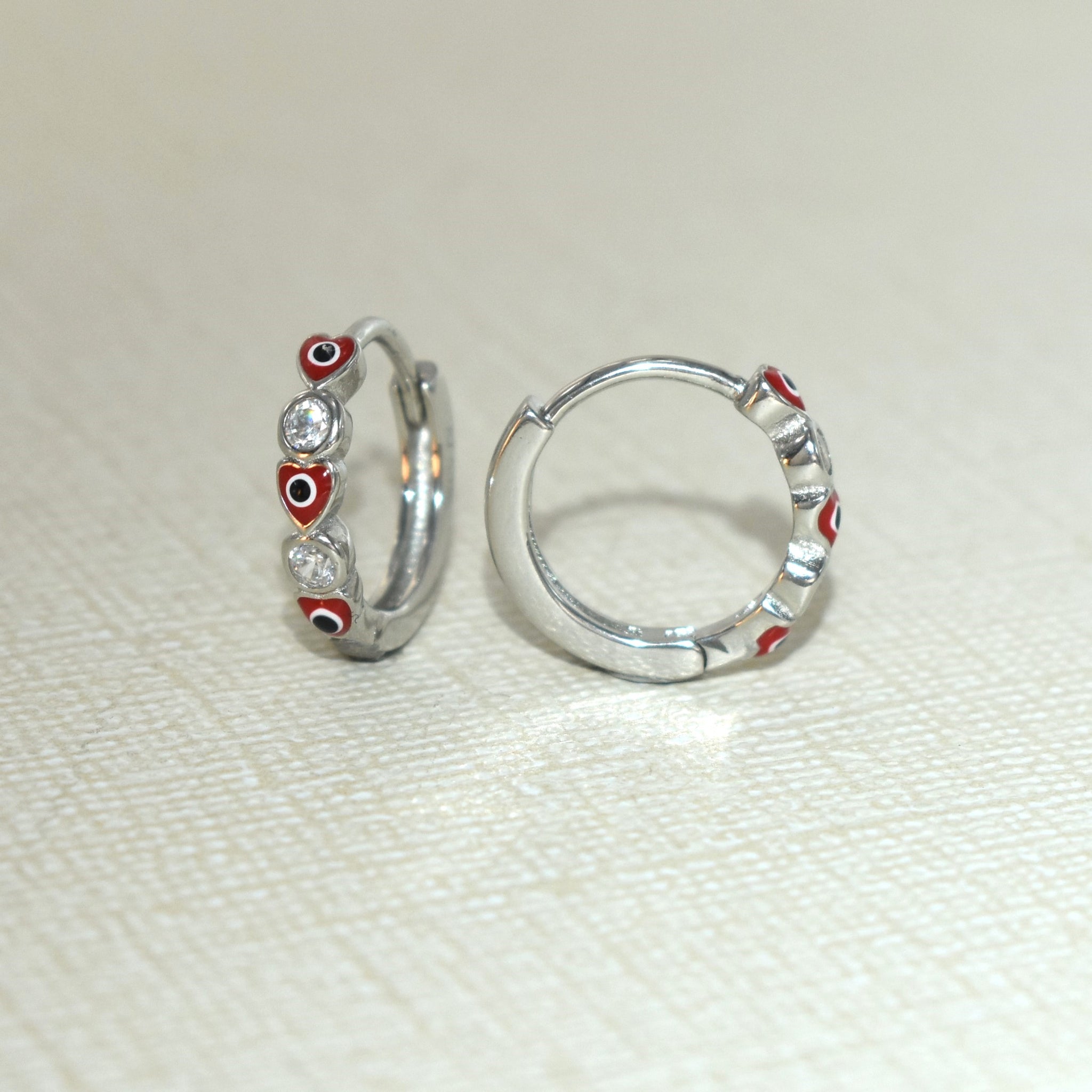 Heart Huggies,925 Silver Earrings, Multi Color Heart CZ Huggie Hoop Earrings, Gift for her