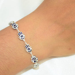 Blue Evil Eye Bracelet, Charm Bracelet, Protection Ojo Pulsera Gift for her-7.5"