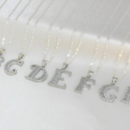 Letter Pendant 925 Sterling Silver Dijes de Plata Initials A-Z Baguette Charms Necklace