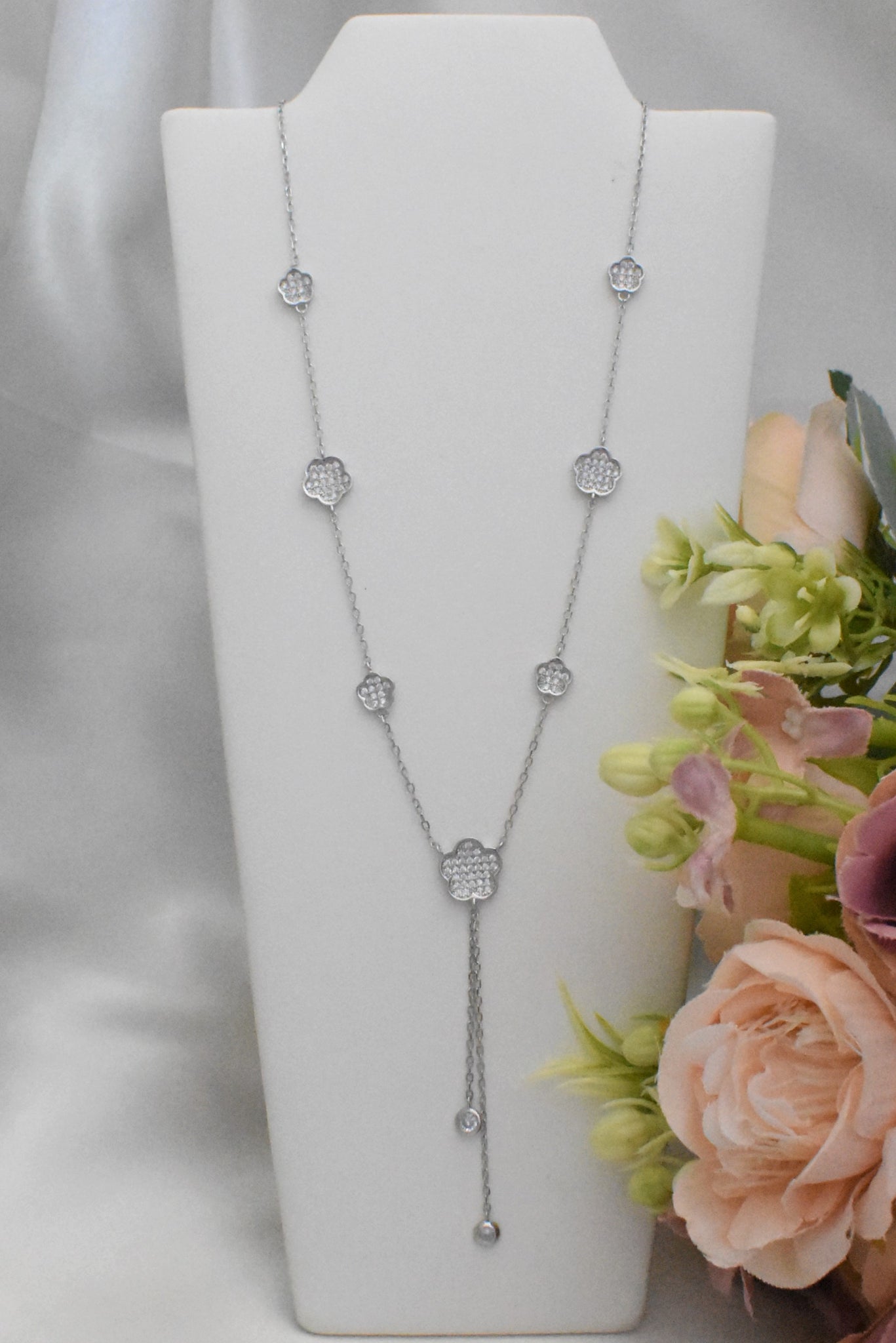 Sterling Silver Flower Earrings Bracelet and Necklace Jewelry Set Gift For Her