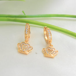 Crown Drop Earrings - Quinceañera Gold Plated Princess Earrings - Birthday Gift for Daughter