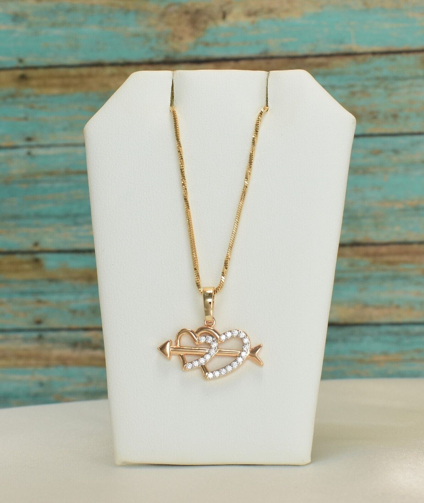 Heart and Arrow Pendant Necklace - Heart 14K Gold Plated Necklace - Women, Unisex