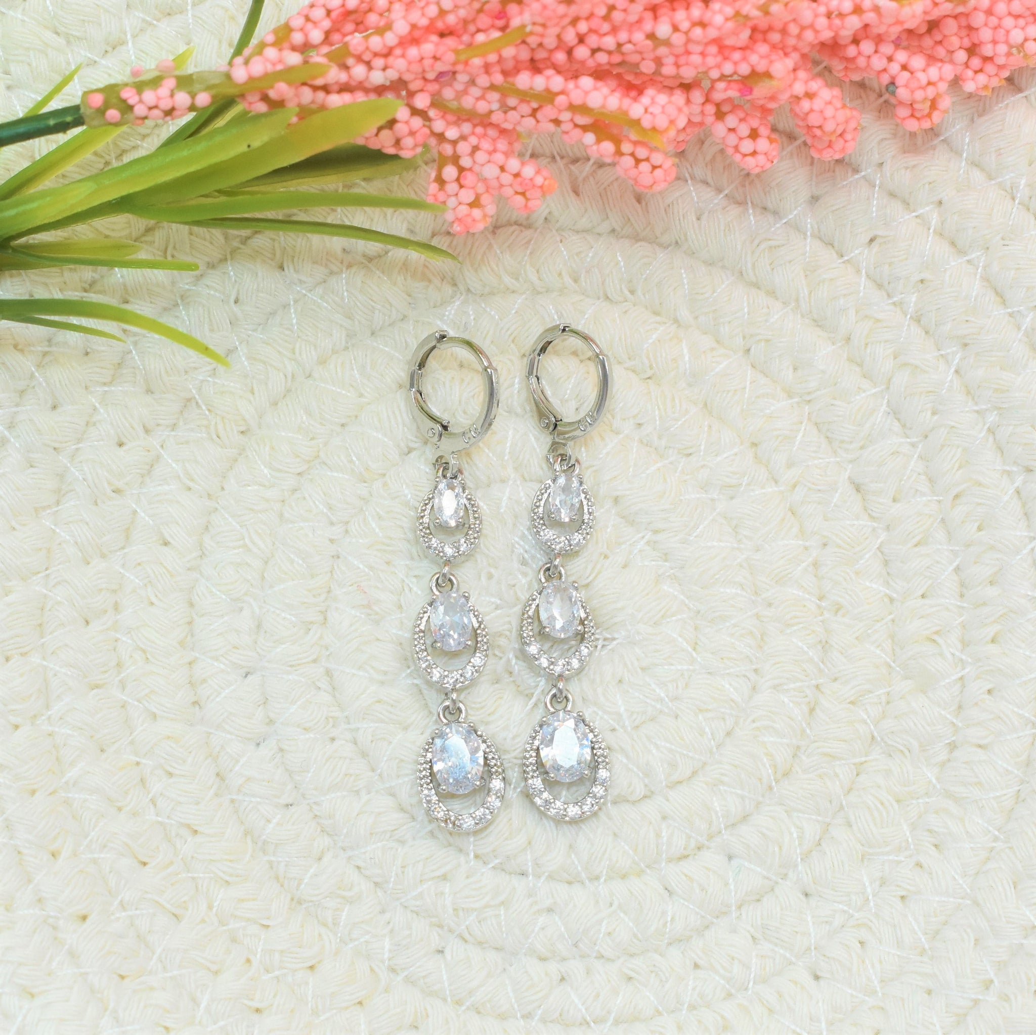 Bridal Silver Plated Long Earrings - Dangle Drop Clip On Earrings Gift For Her