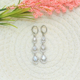 Bridal Silver Plated Long Earrings - Dangle Drop Clip On Earrings Gift For Her