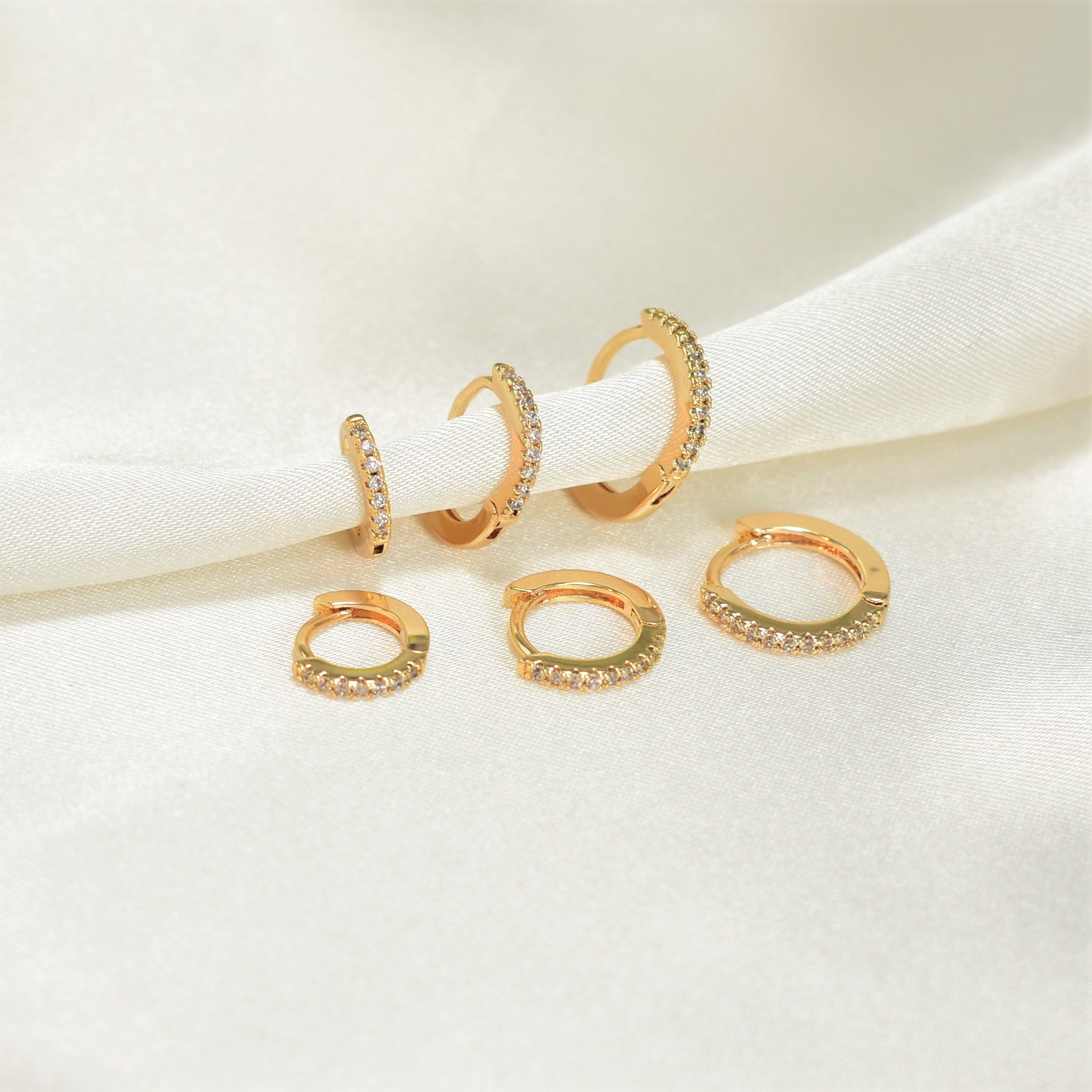 Gold Dainty Huggies Hoops - Single Paved Minimalist Small Gold Plated and Black Earrings for her