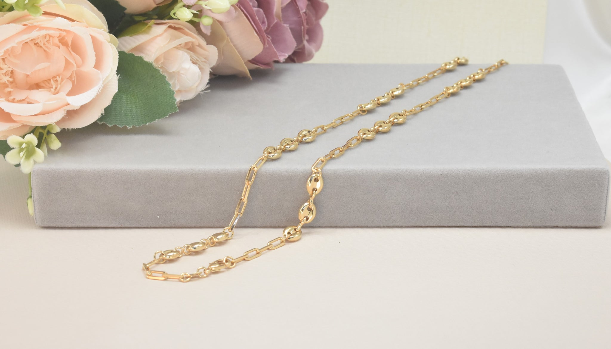 Puffed Mariner Anklet, Gold Plated Tobillera Paper Clip Chain and Anklet - Gift for her