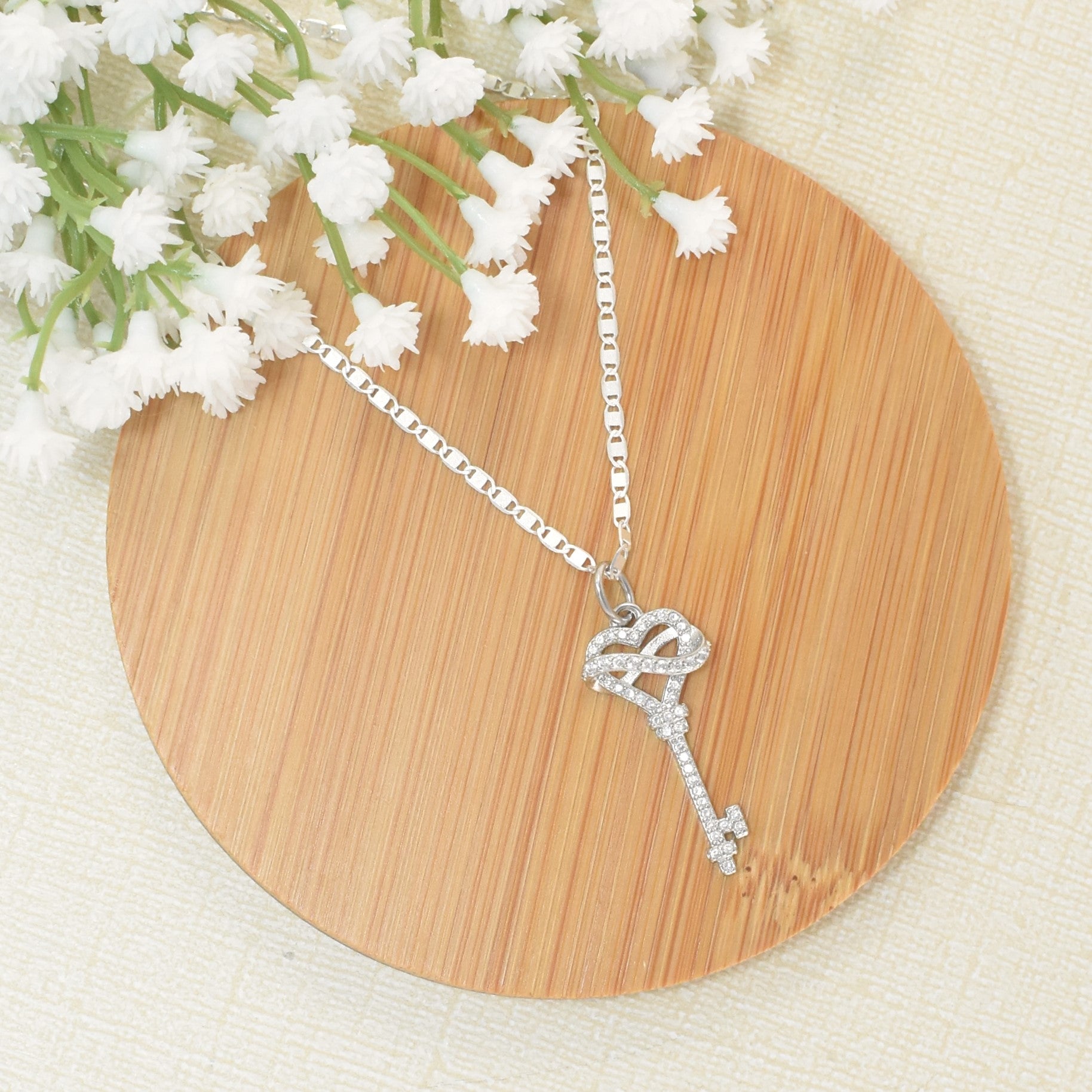 Heart Key Pendant Necklace la alma llave colgante 925 Silver CZ Love Pendant