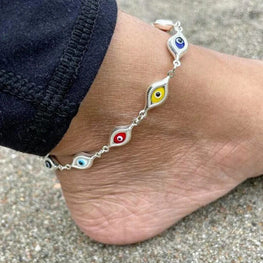 Multicolor Evil Eye Anklet -925 Sterling Silver -Protection Anklet -Gift for her