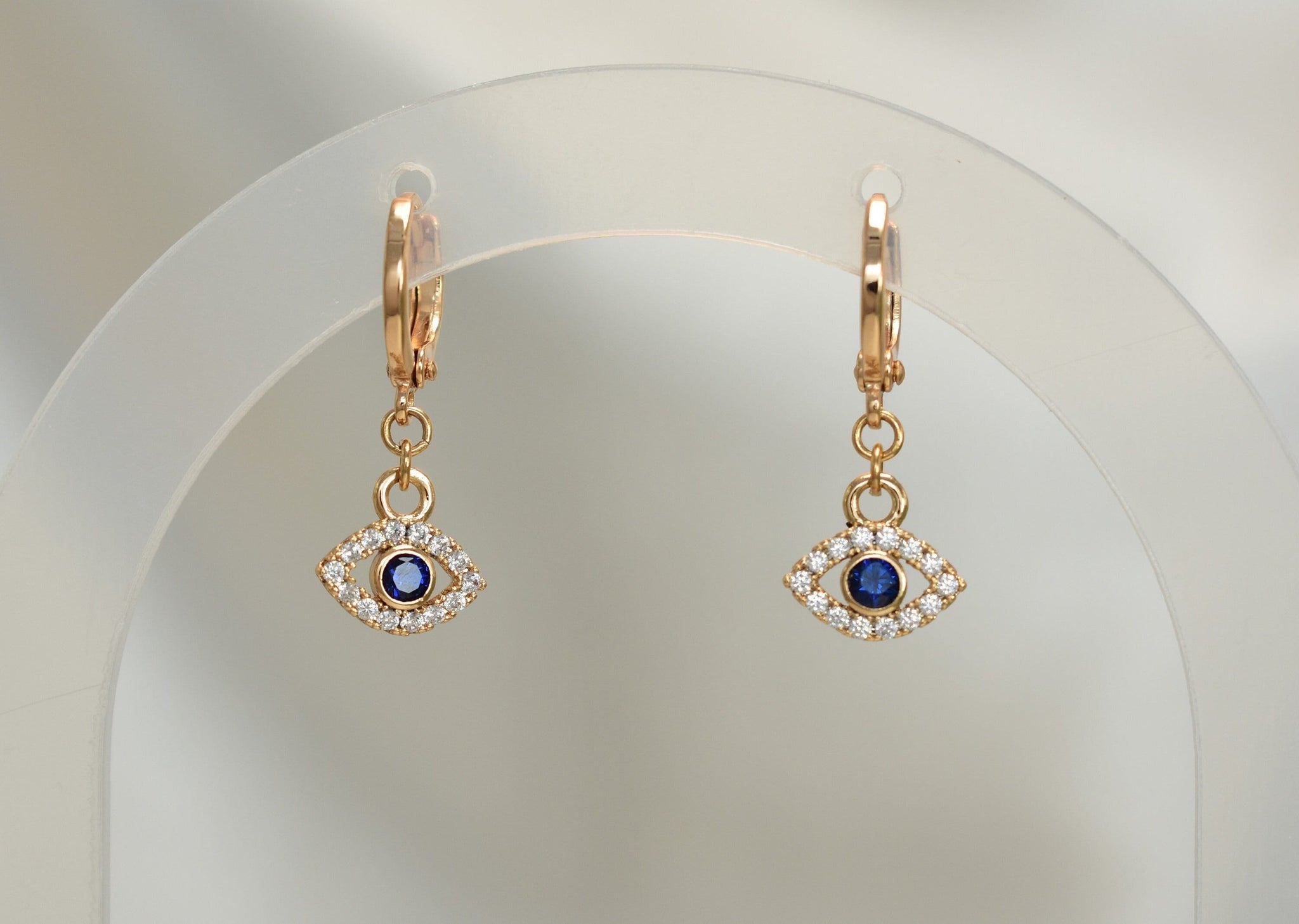 Blue Evil Eye Earring - Gold Plated Dangle Drop Hoop Huggies Protection Earrings