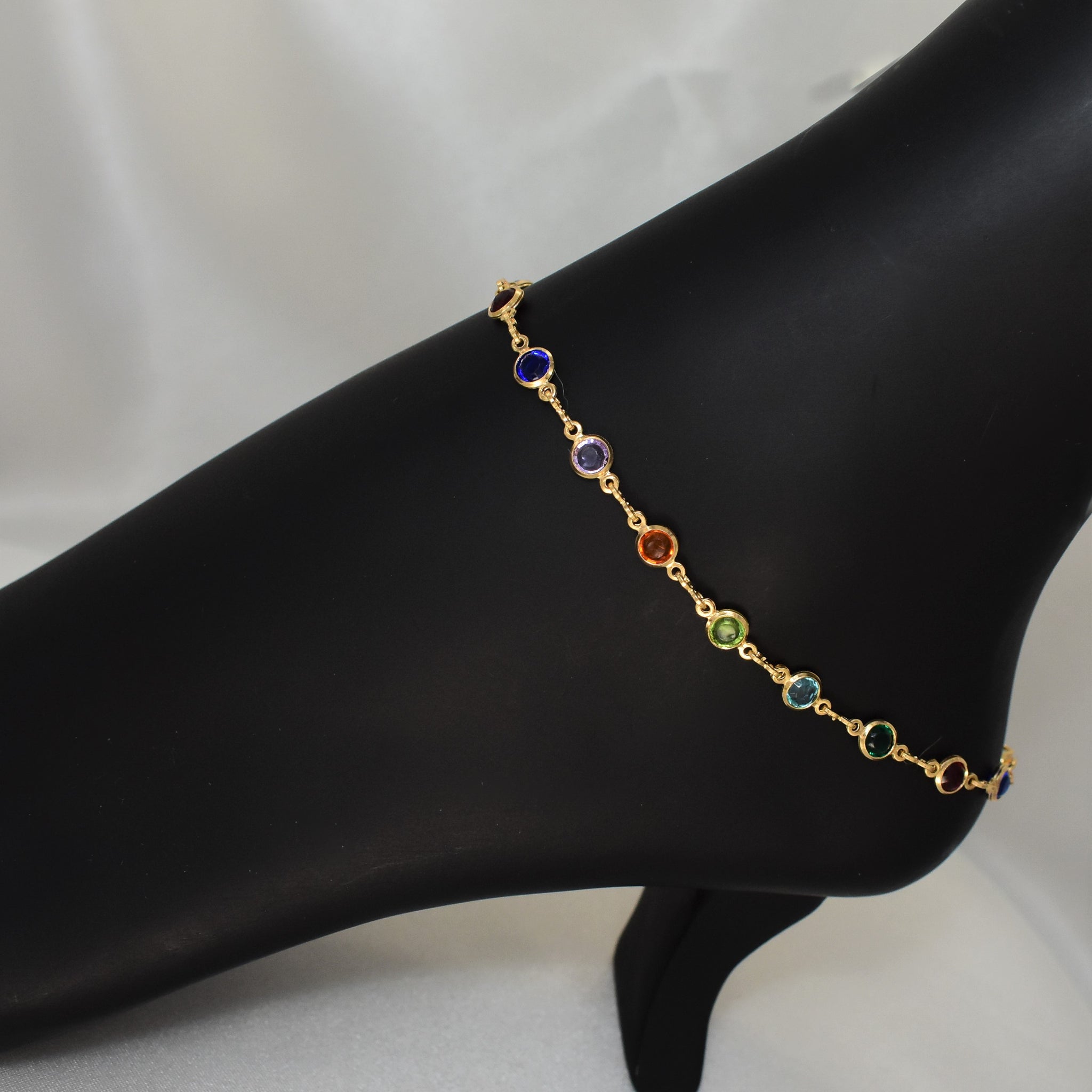 Colorful Anklet Gold Plated Tobillera de crystal 10'' - Everyday Minimalist Ankle Bracelet for Women