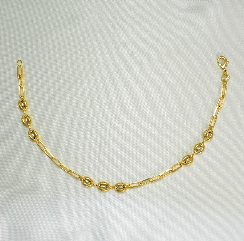 Puffed Mariner Anklet - Gold Plated Tobillera Paper Clip Chain Anklet - Size 10"