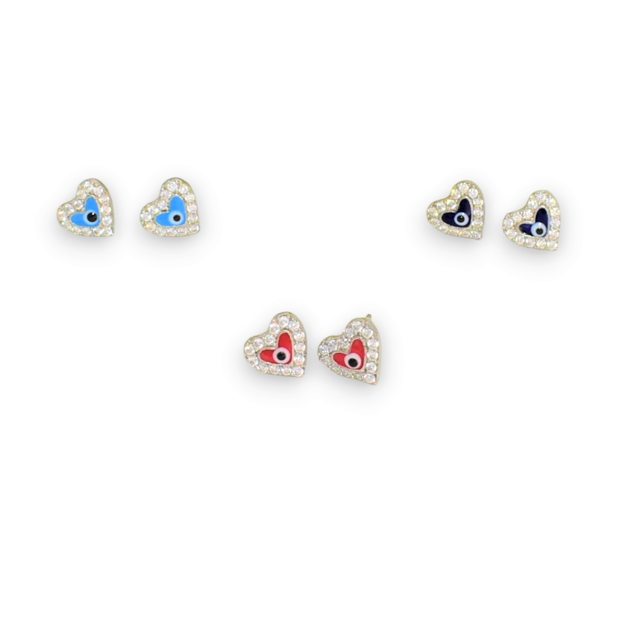 Evil Eye studs - Sterling Silver Heart Studs Dainty Earrings for her