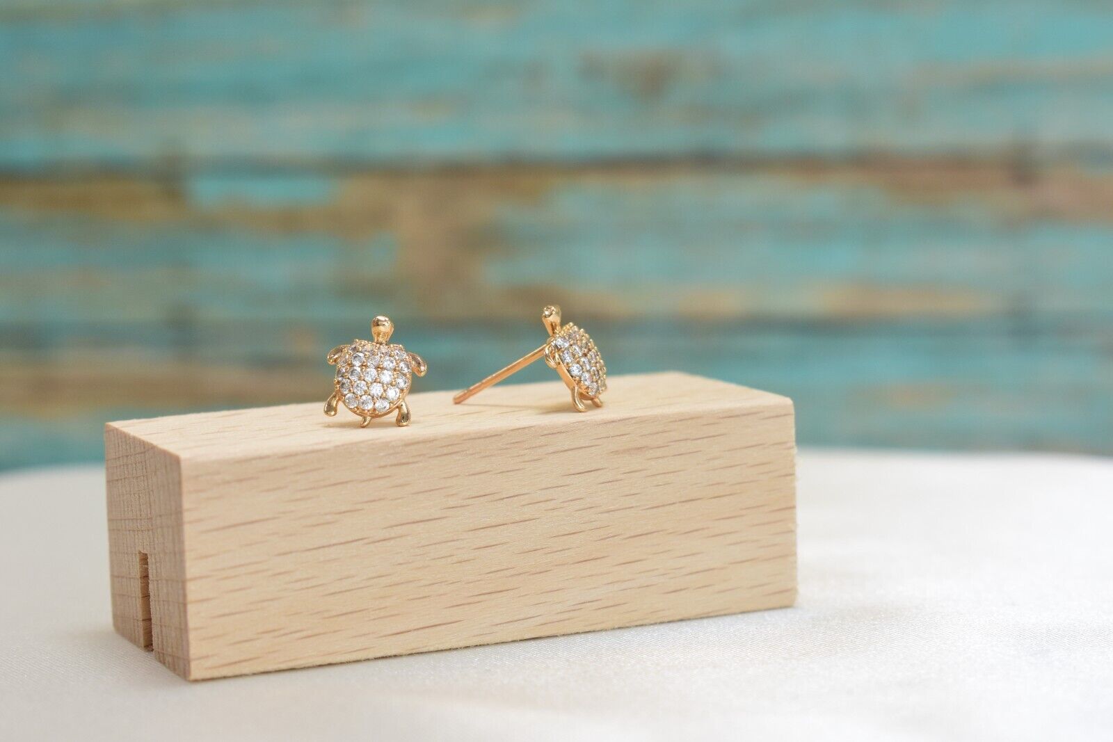 Turtle CZ Earring, Gold Plated earrings, Turtle CZ Charm, Turtle Stud - Women