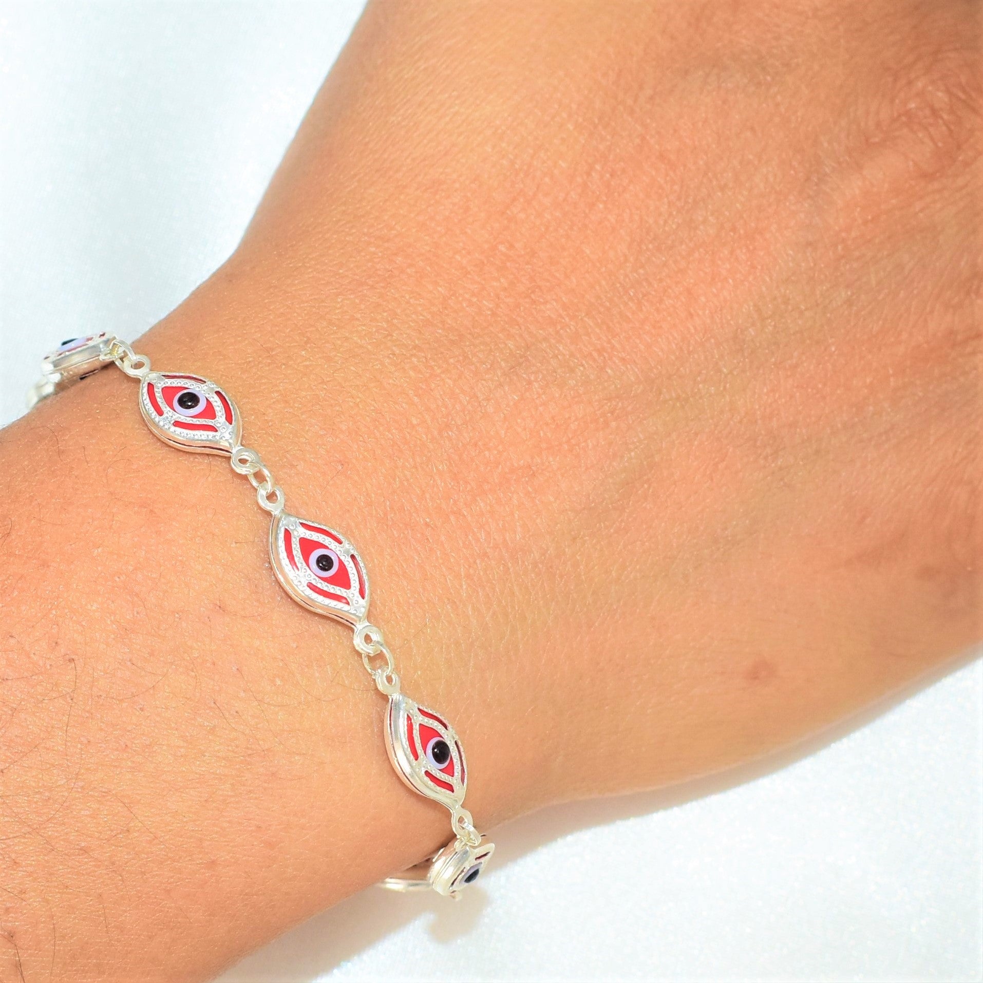 Red Evil Eye Bracelet, Eye Protection Bracelet, Ojo Pulsera, Gift For her-7.5"