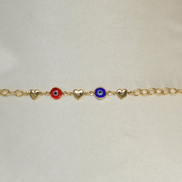 Evil Eye Link Chain Bracelet - Gold Plated Ojo Protection Pulsera For Everyday Minimalist Look