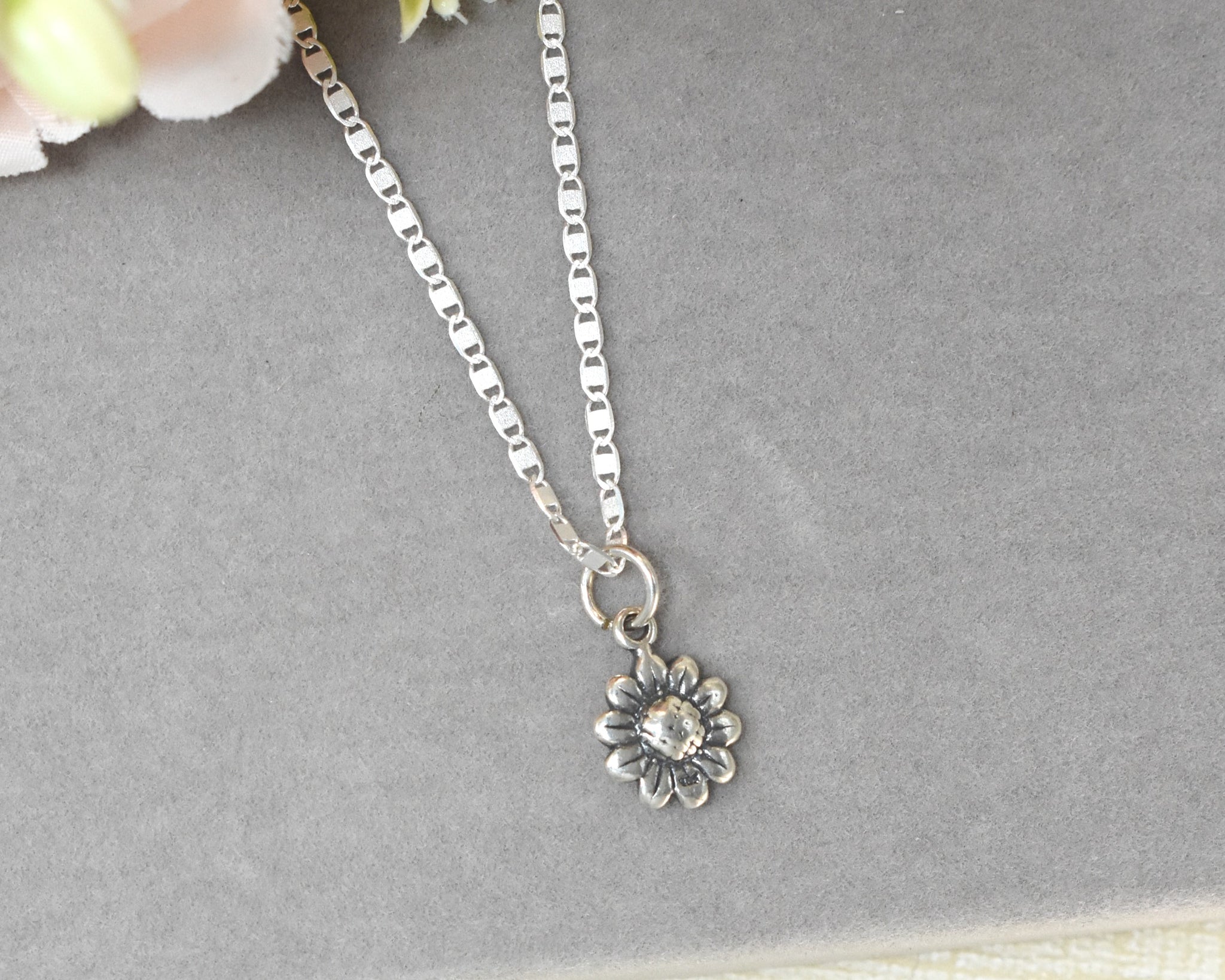 Daisy Flower Pendant Necklace 925 Sterling Silver Floral Chain Daisy Charm Gift For her