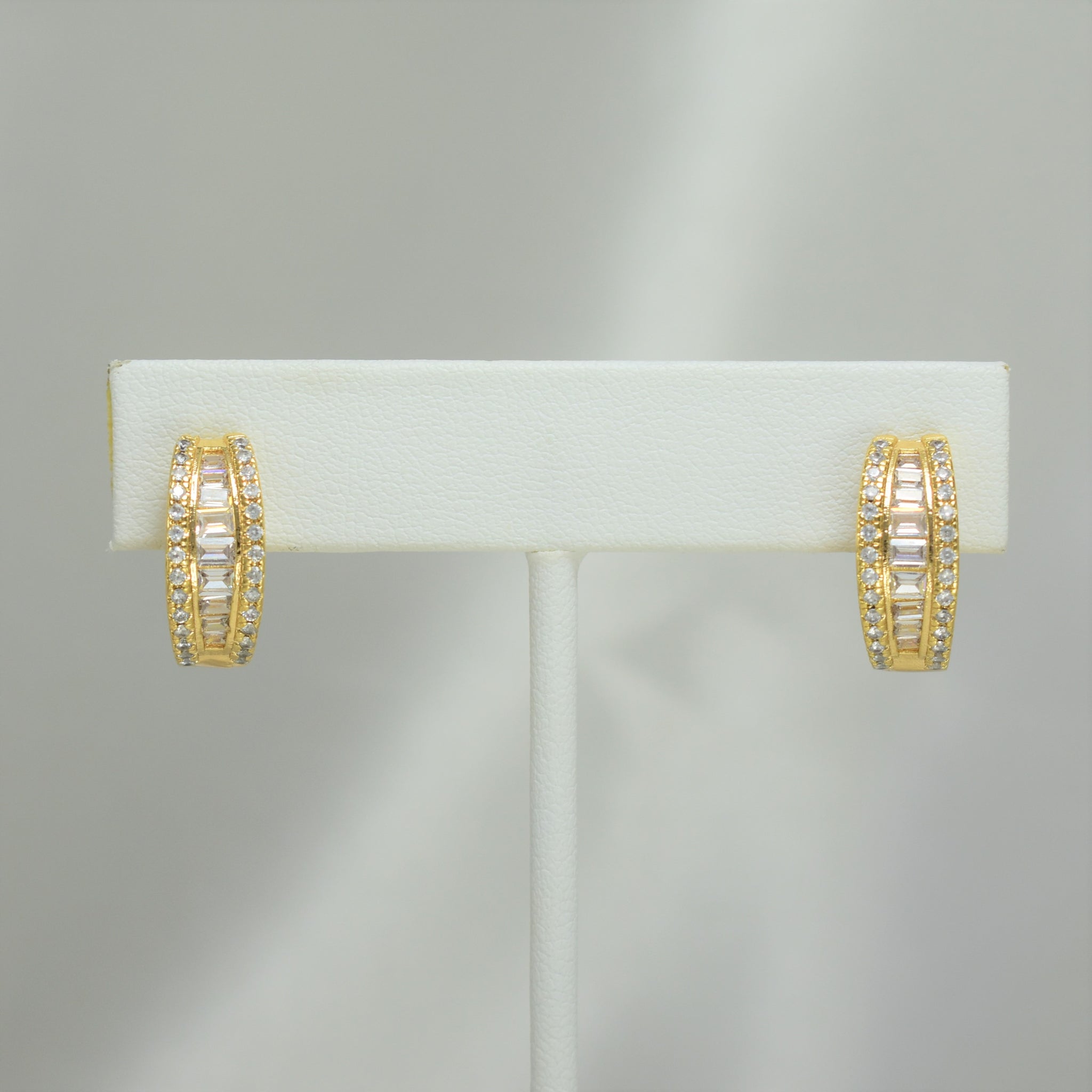 Baguette Gold Hoops - Stackable Gold Plated Everyday Huggies Earrings for her