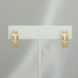 Baguette Gold Hoops - Stackable Gold Plated Everyday Huggies Earrings for her