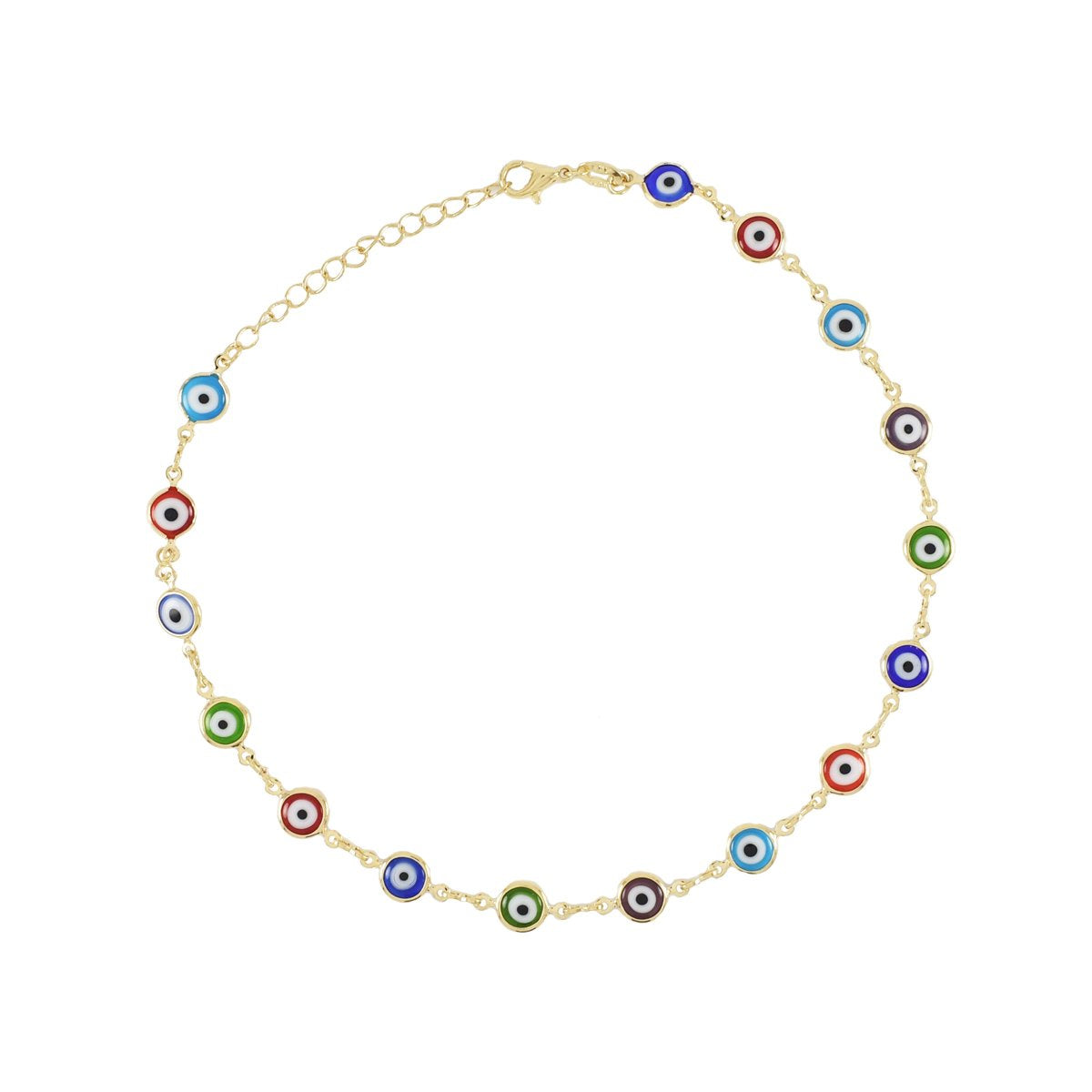 Colorful Evil Eye Anklet - Gold Plated Proteccion Tobillera for Women 11''