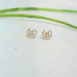 Star studs, Gold Plated Pushback studs, Dainty CZ Earrings, Gift For Women