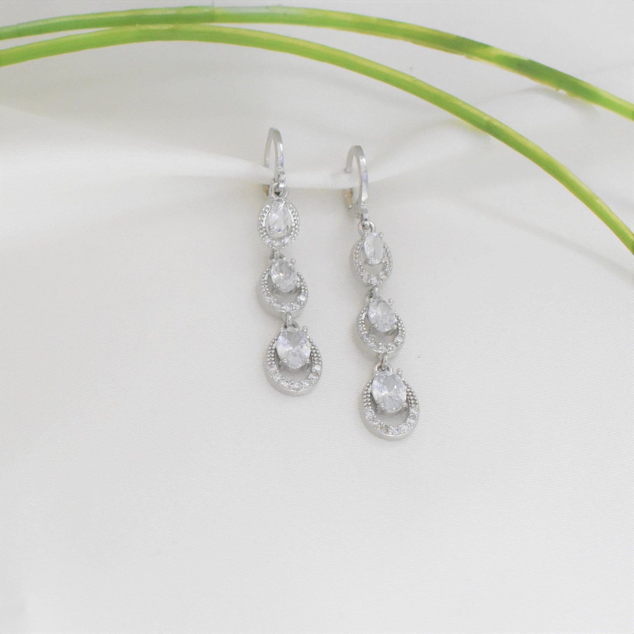 Bridal Silver Plated Long Earrings - Dangle Drop Clip On Earrings Gift For Her