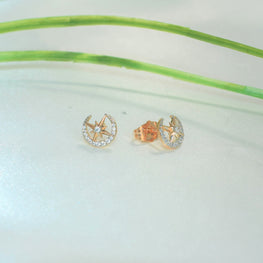 Star studs, Gold Plated Pushback studs, Dainty CZ Earrings, Gift For Women