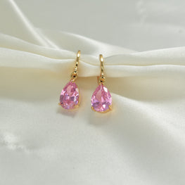 Multi Color Birthstone Dangle Drop Huggies - Gold Plated Sparkling Earrings Perfect Anniversary Gift