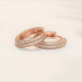 Double Pave Hoop Earrings - Gold Plated Minimalist Everyday Stacking Hoops