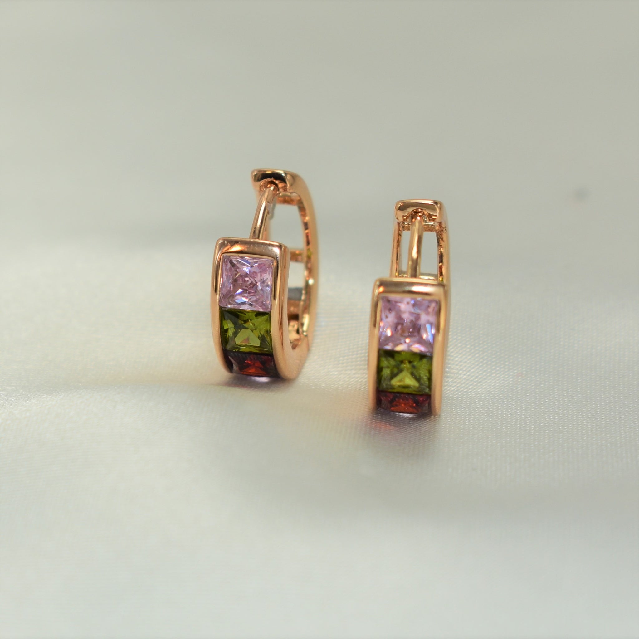 Multi Color Gemstone Huggies - Gold Plated Everyday Earrings For Her