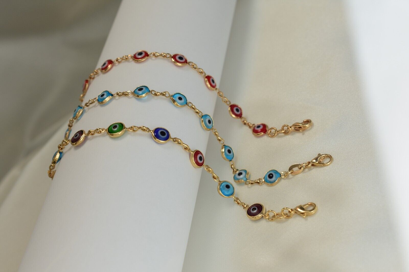 Evil Eye Bracelets, 14K Gold Plated Protection Bracelet, Blue, Red, Multi -Baby