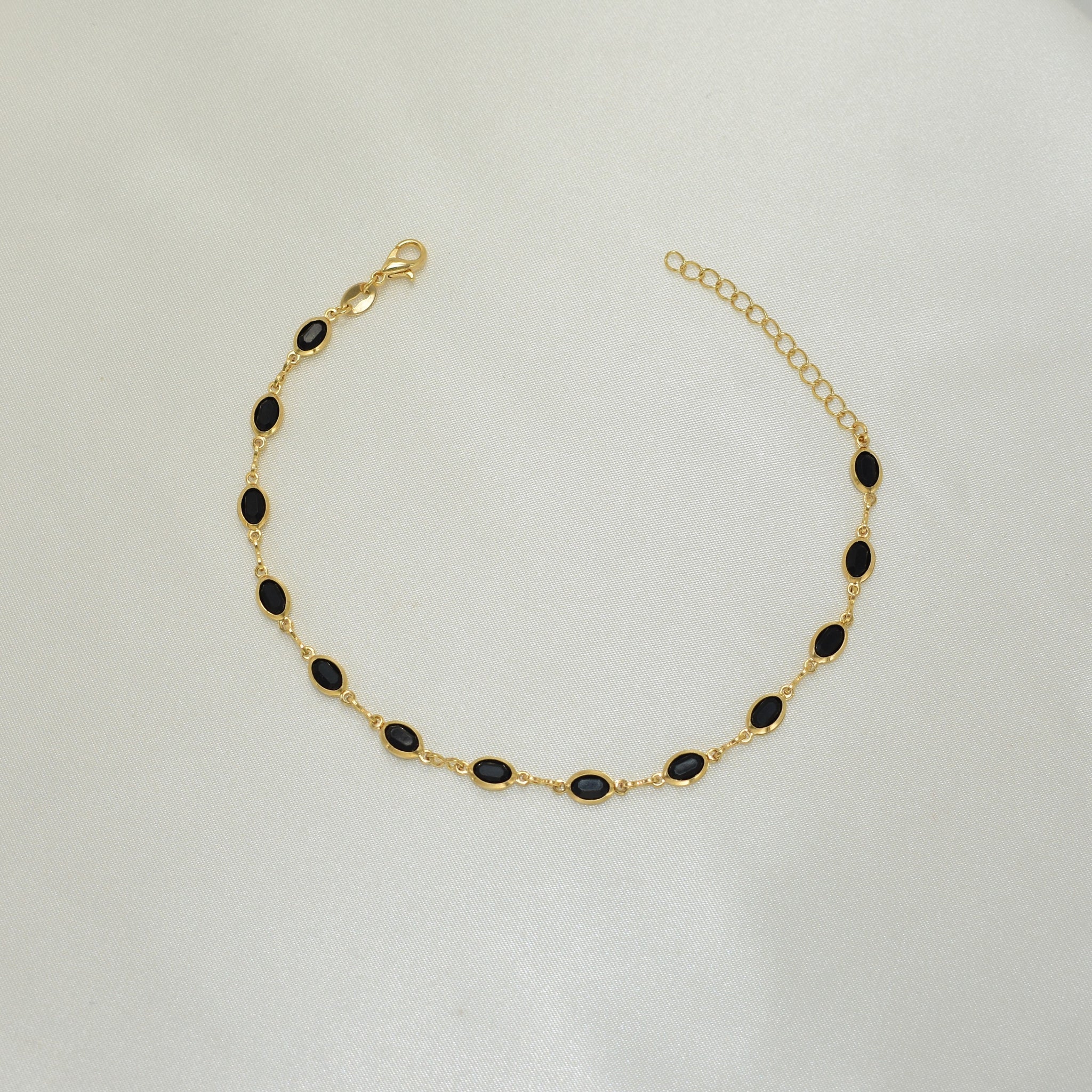 Black Stone Minimalist Bracelet - Gold Plated Everyday Stackable Bracelet for her 7.5"