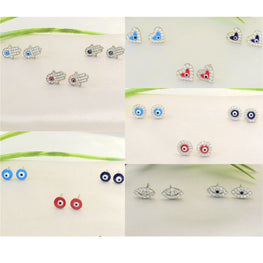 Evil Eye Stud Earrings 925 Sterling Silver Ojo Protection Studs Gift For Her