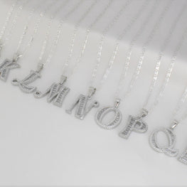 Letter Pendant 925 Sterling Silver Dijes de Plata Initials A-Z Baguette Charms Necklace