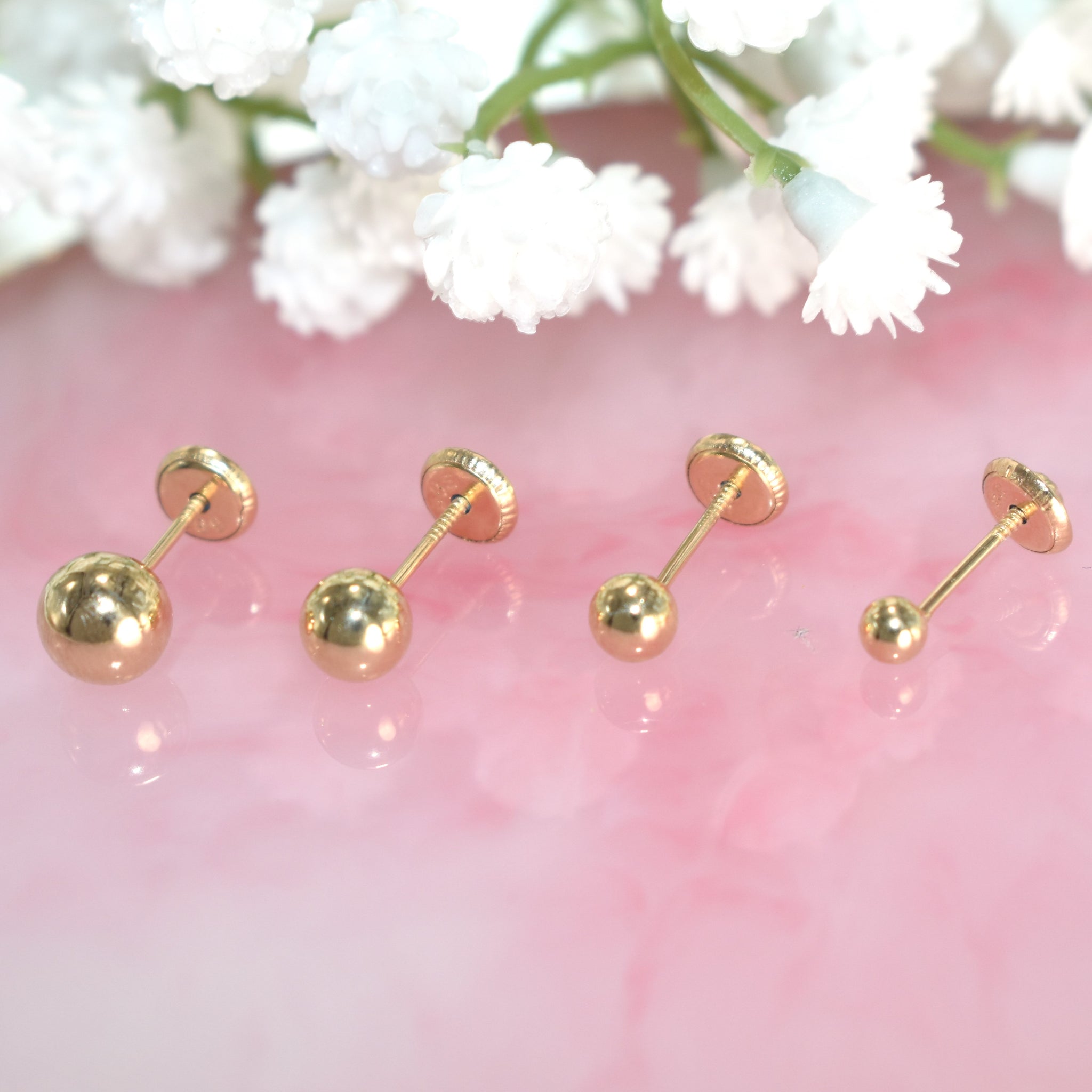 14K Solid Yellow Gold Ball Earrings, Dainty Screw Back Studs For Her( 3mm-6mm )