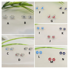 Evil Eye Stud Earrings 925 Sterling Silver Ojo Protection Studs Gift For Her