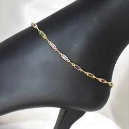 Multi Color Gold Plated Anklet For Women Tobillera de crystal 10'' - Everyday Minimalist Gold Ankle Bracelet