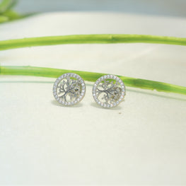 Round 925 Sterling Silver Studs, Dainty CZ Tree Earrings, Gift for Her