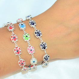 Multi Color Evil Eye Bracelet ,925 Plata Protection Charm Bracelet, Gift for her