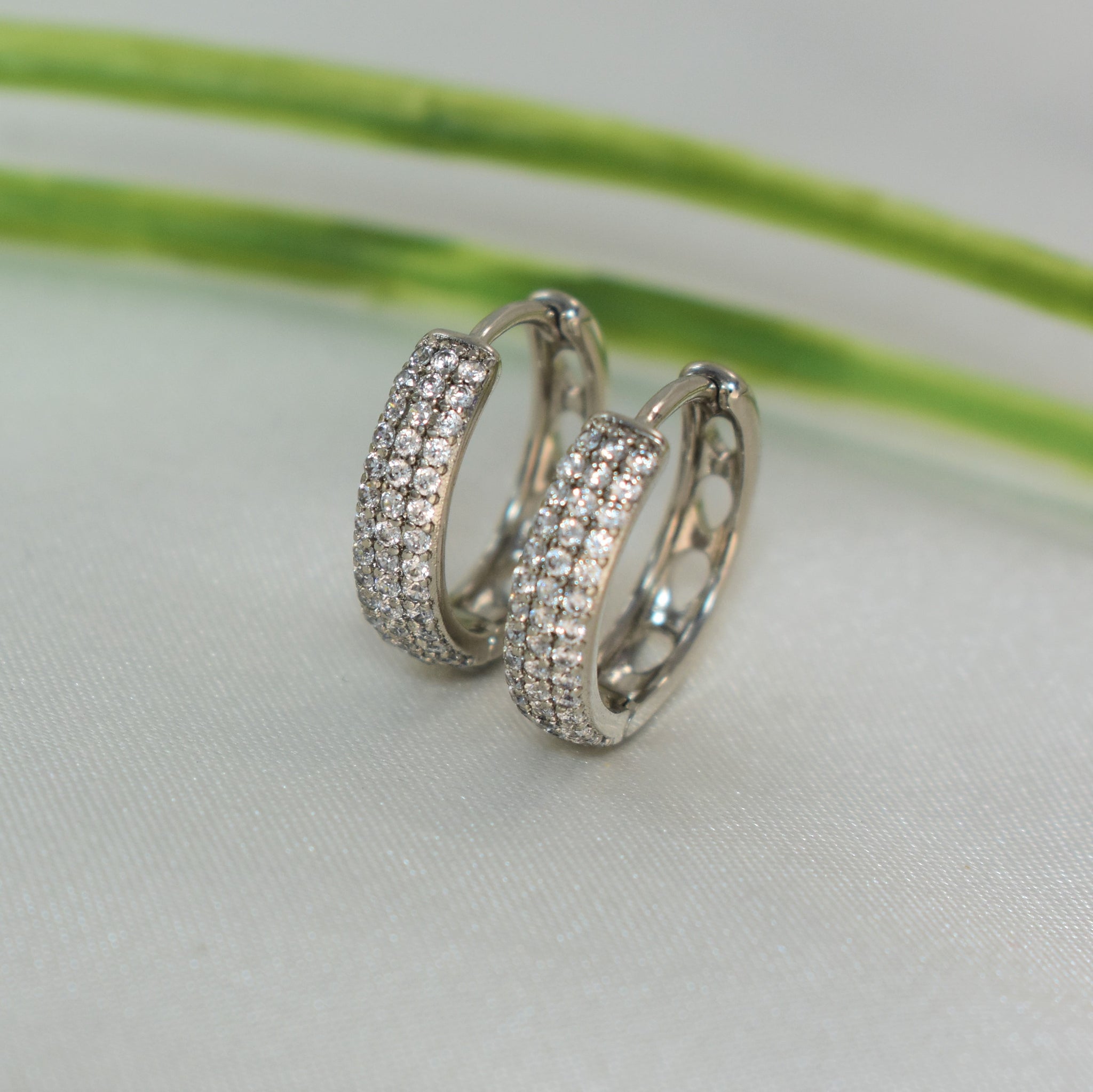 Silver Plated Paved Huggies Hoops - CZ Sparkling Minimalist Earrings Perfect for Everyday Look