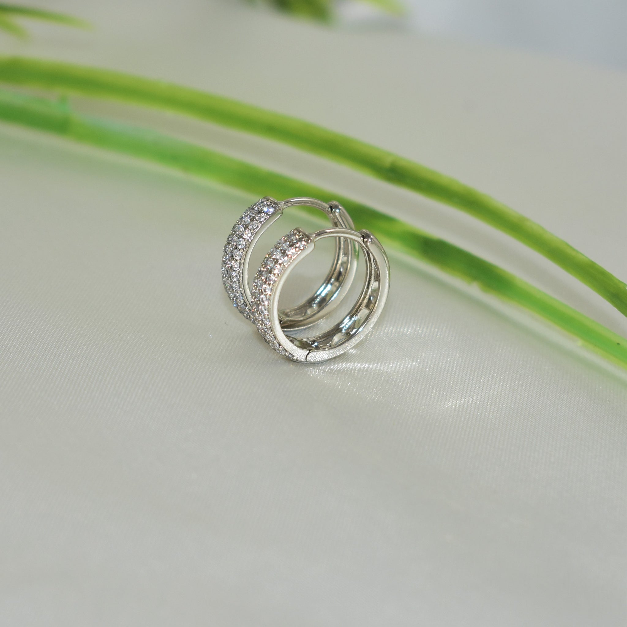 Silver Plated Paved Huggies Hoops - CZ Sparkling Minimalist Earrings Perfect for Everyday Look