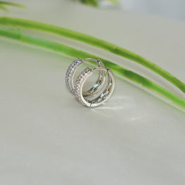 Silver Plated Paved Huggies Hoops - CZ Sparkling Minimalist Earrings Perfect for Everyday Look